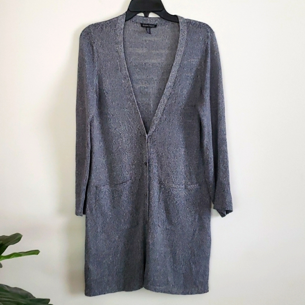 Eileen Fisher Linen blend cardigan, women's size small, button down, kni…